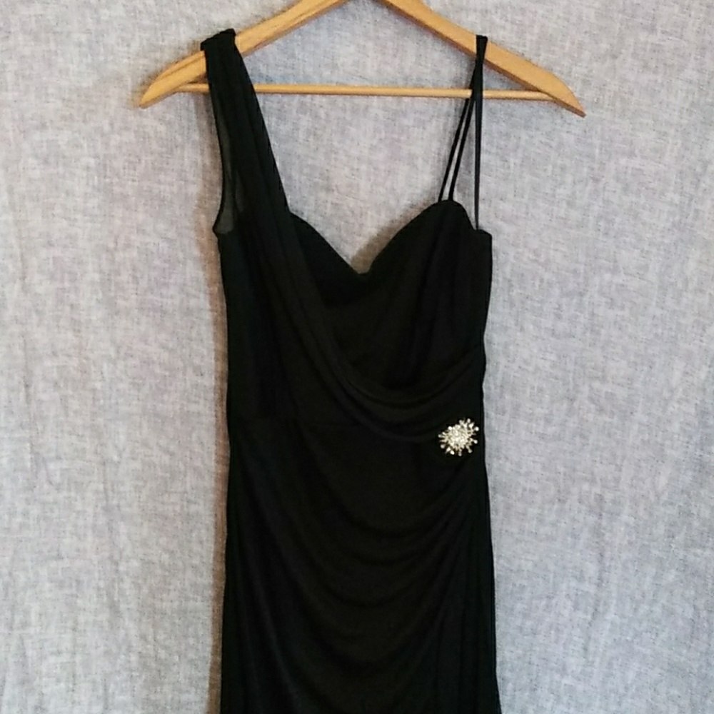 Onyx Nite Black Draped Chiffon Gown Size 10